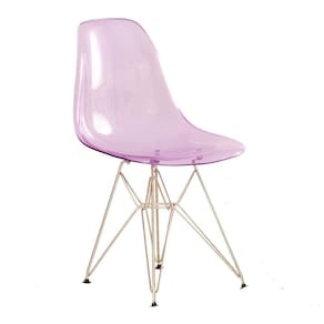 Cadeira Eames Eiffel Dkr Com Base De Metal Cromado Roxo Translúcido Roxo Translúcido