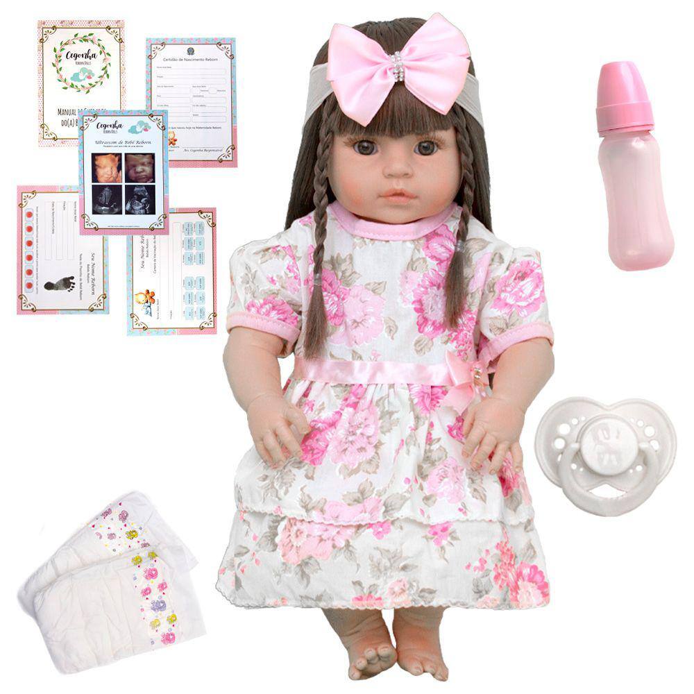 Boneca Bebê Reborn vestido bailarina cabelo fio a fio 100% vinil