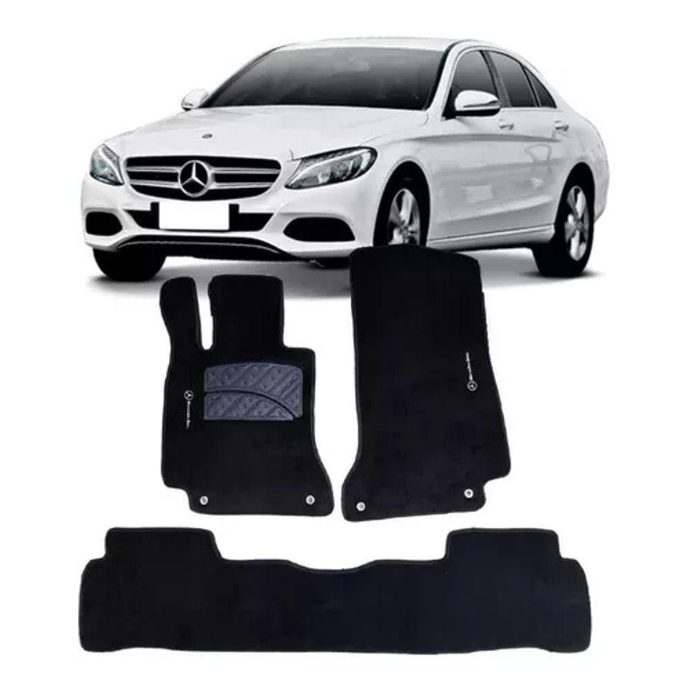 Jogo Tapete Carpete com Bordado Mercedes C180 Sedan 2018 Preto