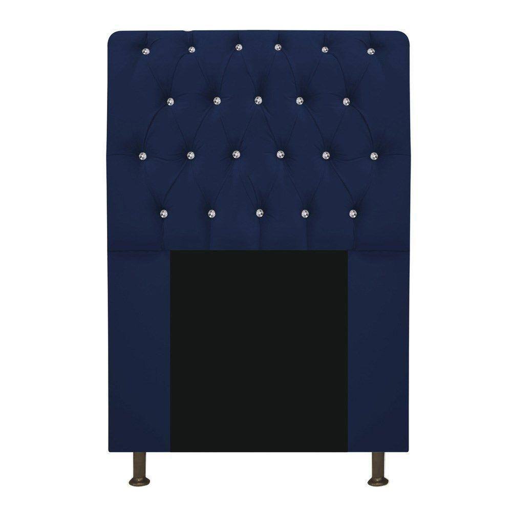 Cabeceira Estofada Lady Com Strass 90 Cm Queen Size Suede - Doce Sonho Móveis Azul Marinho