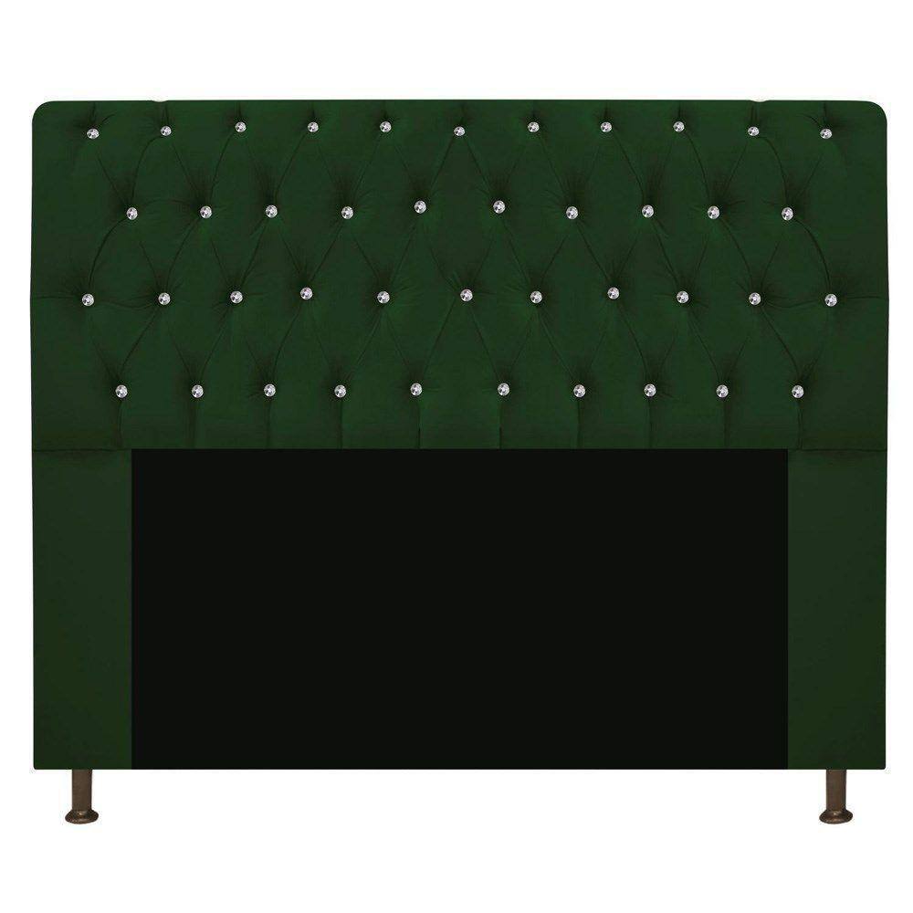 Cabeceira Estofada Lady Com Strass 160 Cm Queen Size Suede - Doce Sonho Móveis Verde