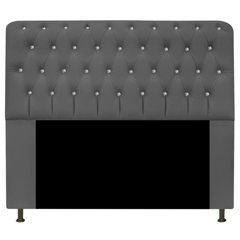 Cabeceira Estofada Lady Com Strass 140 Cm Queen Size Corano - Doce Sonho Móveis Cinza