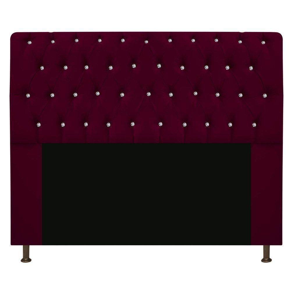 Cabeceira Estofada Lady Com Strass 160 Cm Queen Size Suede - Doce Sonho Móveis Bordô