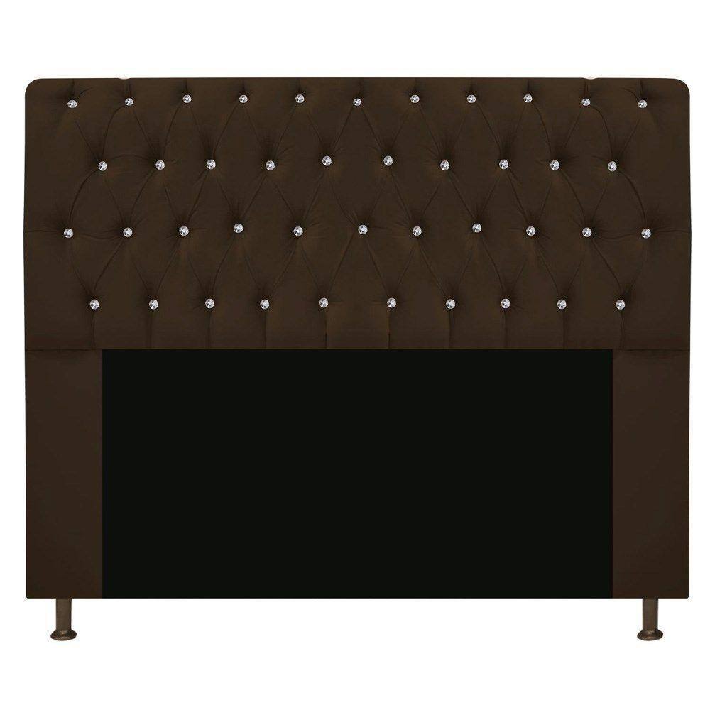 Cabeceira Estofada Lady Com Strass 160 Cm Queen Size Suede - Doce Sonho Móveis Marrom