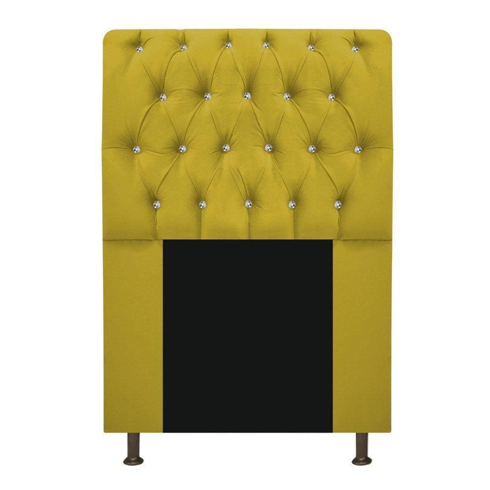 Cabeceira Estofada Lady Com Strass 90 Cm Queen Size Suede - Doce Sonho Móveis Amarelo