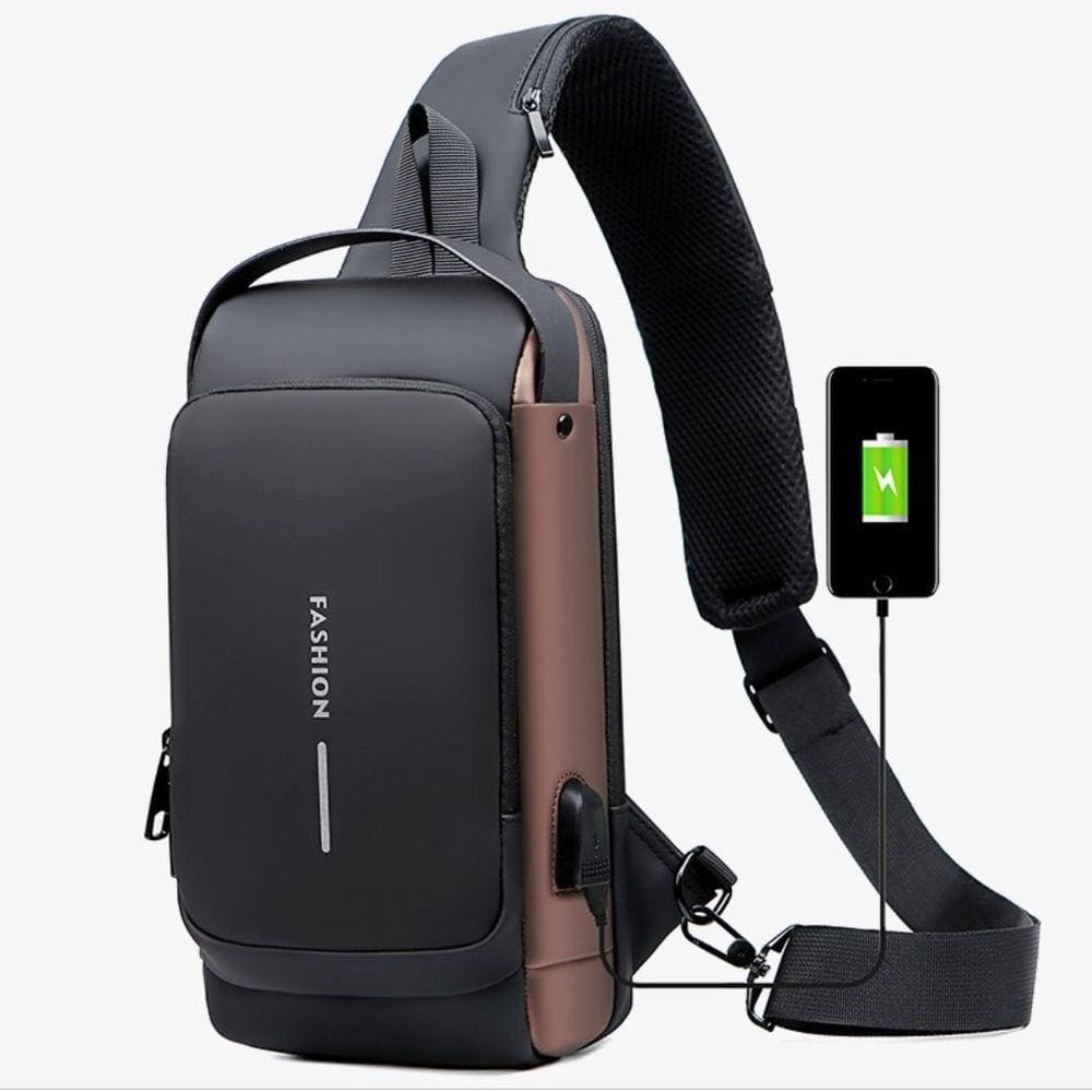 Mini Mochila Transversal Masculina De Peito Diagonal + Usb