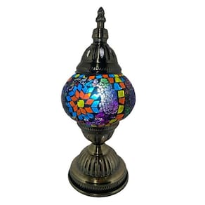 Abajur Turco Mosaico Metal Vidro Colorido Bivolt 28 cm