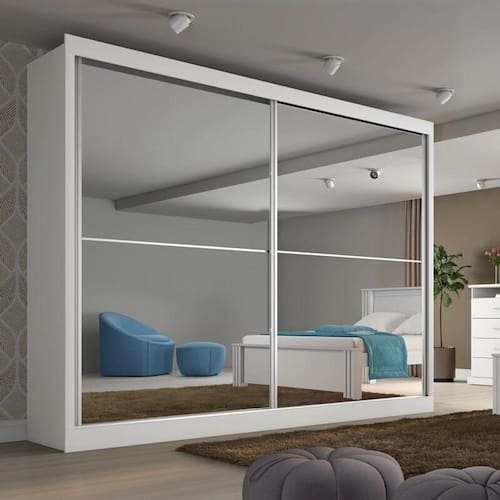 imagem-Guarda Roupa Casal Espelhado 2 Portas 4 Gavetas - Verona-Branco Acetinado - Made Marcs