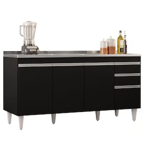 Balcão Gabinete Com Pia Inox 160cm Arkansas Preto - Lumil
