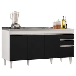 Balcão Gabinete Com Pia Inox 160cm Arkansas Branco/preto - Lumil