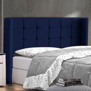 Cabeceira Cama Box Casal King Size Gioconda 195cm Com Frame Veludo Azul Escuro - Abmaza