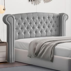 Cabeceira Cama Box Casal King Size Adelle 195cm Com Frame Veludo Cinza - Abmaza