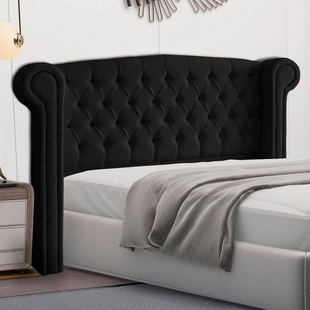 Cabeceira Cama Box Casal Queen Size Adelle 160cm Com Frame Suede Preto - Abmaza