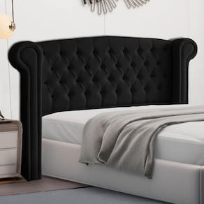 Cabeceira Cama Box Casal King Size Adelle 195cm Com Frame Veludo Preto - Abmaza