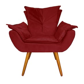 Poltrona Decorativa Estofada Pés Palito Para Quarto Closet Apolo Suede Vermelho Bordo - LM DECOR
