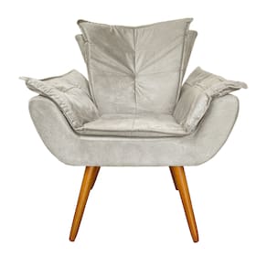 Poltrona Decorativa Estofada Pés Palito Para Quarto Closet Apolo Suede Bege - LM DECOR