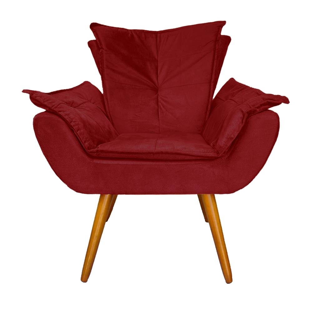 Poltrona Decorativa Estofada Para Recepção Consultório Apolo Suede Vermelho Bordo - LM DECOR