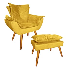 Jogo 1 Poltrona e 1 Puff Para Sala Comercial Apolo Suede Amarelo - LM DECOR