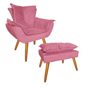 Jogo 1 Poltrona e 1 Puff Para Sala Comercial Apolo Suede Rosa Barbie - LM DECOR