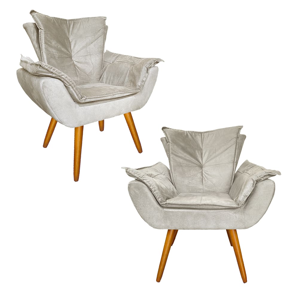 Combo 2 Poltronas Decorativas Estofadas Para Escritório Apolo Suede Bege - LM DECOR