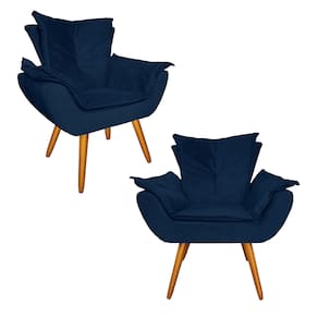 Conjunto 2 Poltronas Decorativas Estofadas Sala Comercial Apolo Suede Azul Marinho - LM DECOR