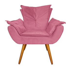 Poltrona Decorativa Estofada Pés Palito Para Quarto Closet Apolo Suede Rosa Barbie - LM DECOR