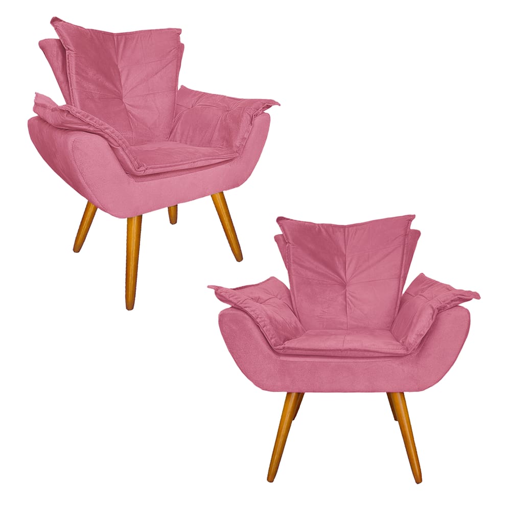 Jogo 2 Poltronas Decorativas Estofadas Hall de Entrada Apolo Suede Rosa Barbie - LM DECOR