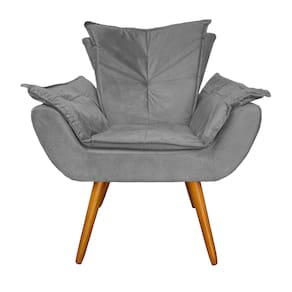 Poltrona Decorativa Estofada Pés Palito Para Quarto Closet Apolo Suede Cinza - LM DECOR