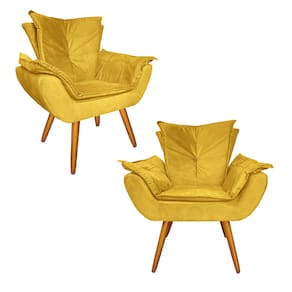 Conjunto 2 Poltronas Decorativas Estofadas Sala Comercial Apolo Suede Amarelo - LM DECOR
