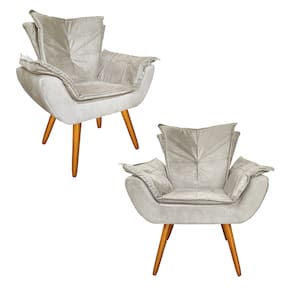 Jogo 2 Poltronas Decorativas Estofadas Hall de Entrada Apolo Suede Bege - LM DECOR