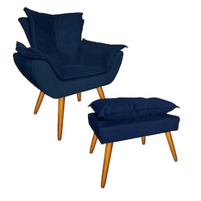 Jogo 1 Poltrona e 1 Puff Para Sala Comercial Apolo Suede Azul Marinho - LM DECOR