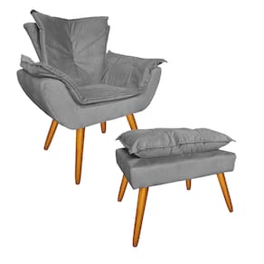 Jogo 1 Poltrona e 1 Puff Para Sala Comercial Apolo Suede Cinza - LM DECOR