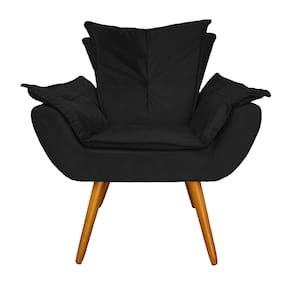 Poltrona Decorativa Estofada Pés Palito Para Quarto Closet Apolo Suede Preto - LM DECOR