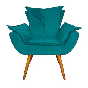 Poltrona Decorativa Estofada Pés Palito Para Quarto Closet Apolo Suede Azul Turquesa - LM DECOR