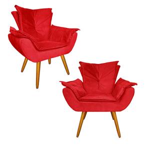 Conjunto 2 Poltronas Decorativas Estofadas Sala Comercial Apolo Suede Vermelho - LM DECOR
