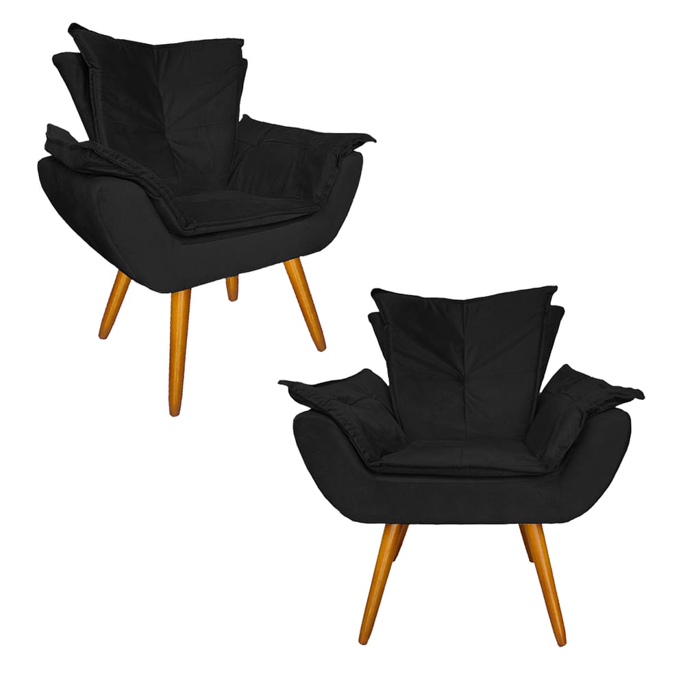 Combo 2 Poltronas Decorativas Estofadas Para Escritório Apolo Suede Preto - LM DECOR