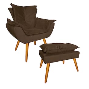 Jogo 1 Poltrona e 1 Puff Para Sala Comercial Apolo Suede Marrom - LM DECOR