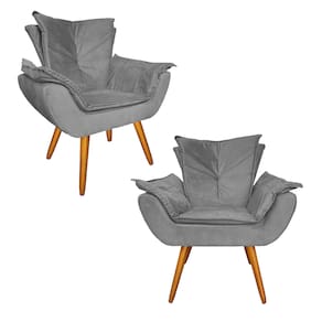 Conjunto 2 Poltronas Decorativas Estofadas Sala Comercial Apolo Suede Cinza - LM DECOR