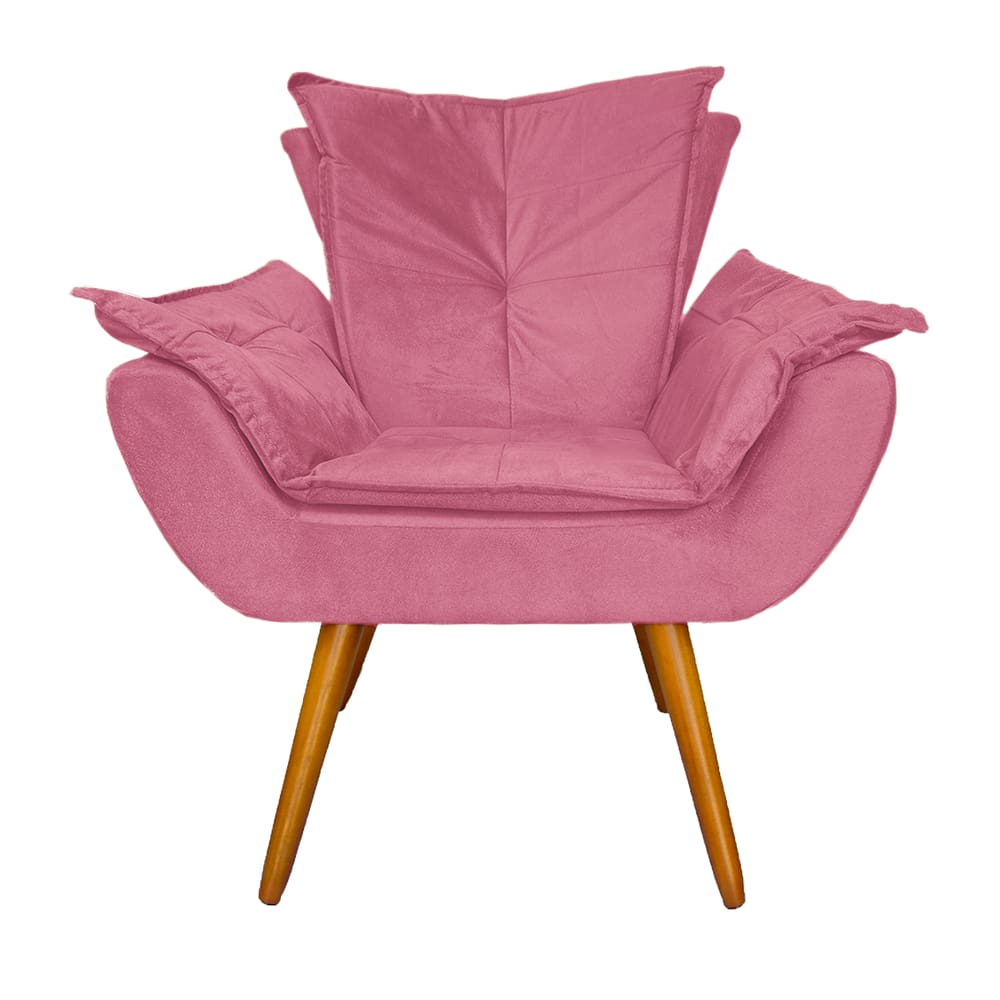 Poltrona Decorativa Estofada Para Recepção Consultório Apolo Suede Rosa Barbie - LM DECOR