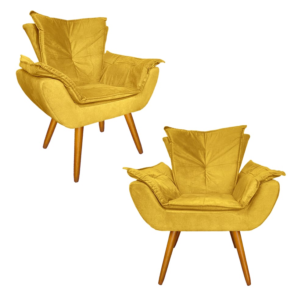 Jogo 2 Poltronas Decorativas Estofadas Hall de Entrada Apolo Suede Amarelo - LM DECOR