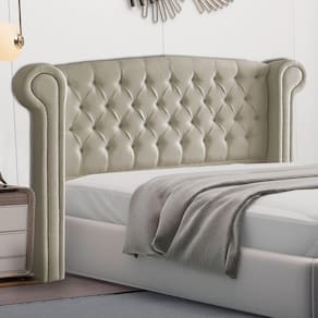 Cabeceira Cama Box Casal King Size Adelle 195cm Com Frame Veludo Bege - Abmaza