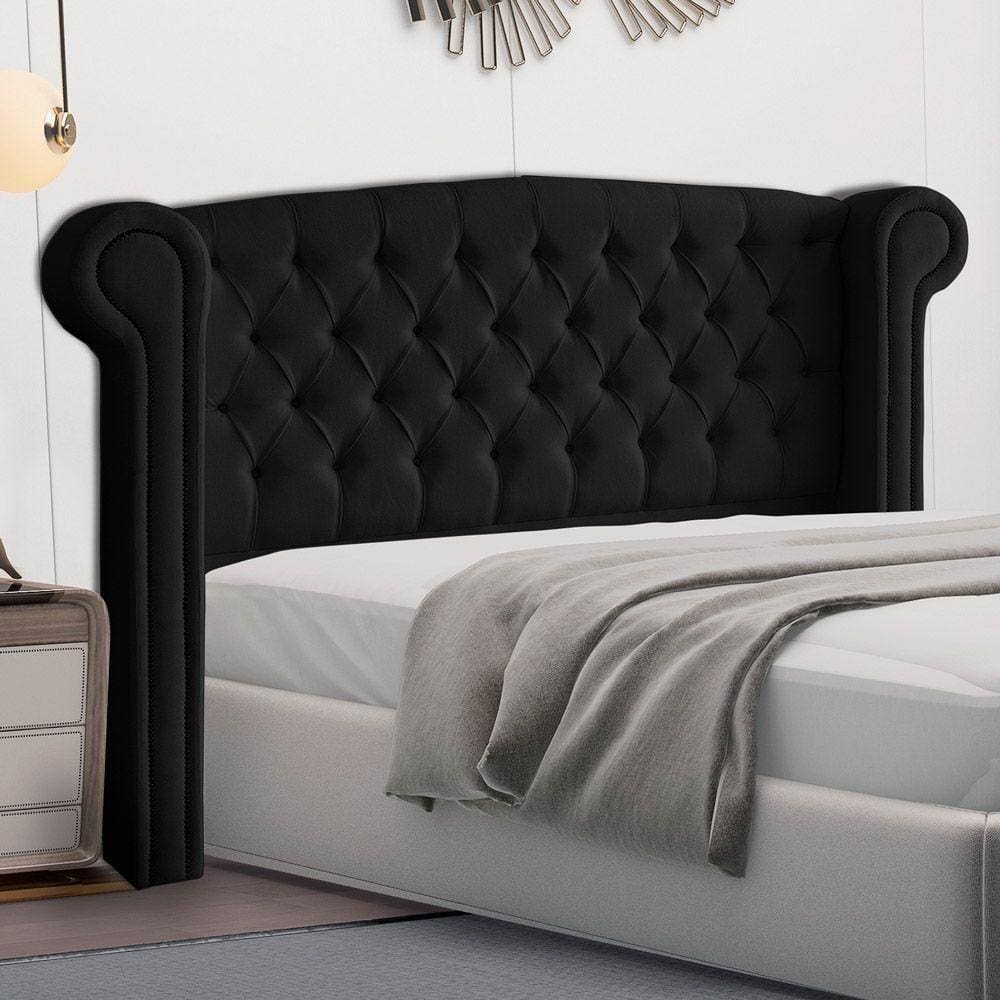 Cabeceira Cama Box Casal Adelle 140cm Com Frame Veludo Preto - Abmaza