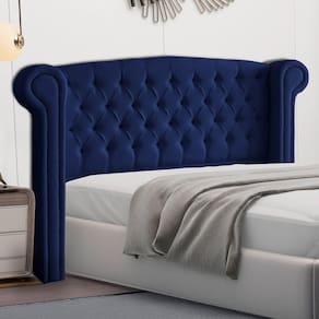 Cabeceira Cama Box Casal King Size Adelle 195cm Com Frame Veludo Azul Escuro - Abmaza