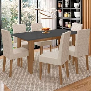 Conjunto Sala De Jantar Mesa Liz 6 Cadeiras Jade Poliman Carvalho E Grafite