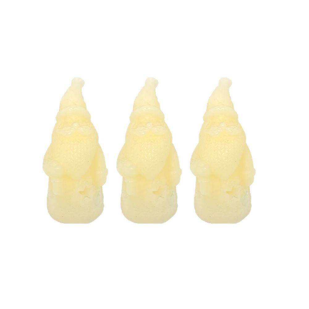 Jogo 3 Velas Eletrônica Papai Noel Iluminado Parafina Natural 10cm - Magizi