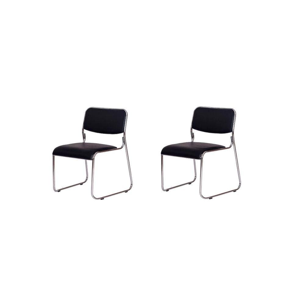 Kit 2 Cadeiras de escritório interlocutor fixa com base cromada W-21 Preta