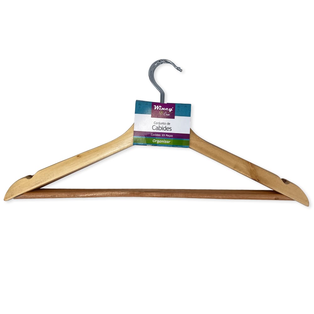 Kit com 03 Cabides de Madeira Marfim com Verniz