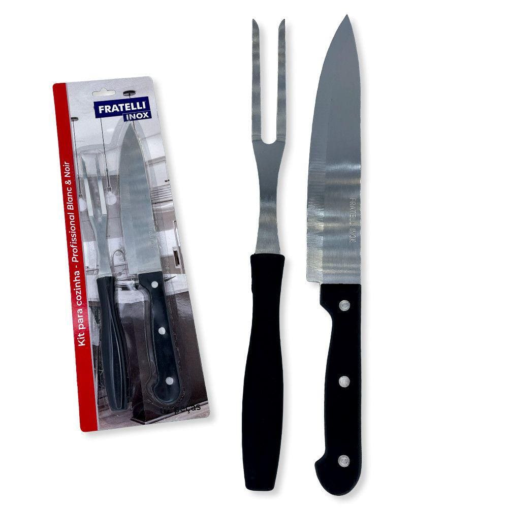 Kit Churrasco Profissional 2 Peças Faca e Garfo Blanc & Noir