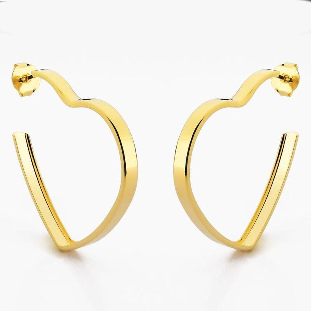 Brinco Argola Larga Coração Básica Banhado Ouro 18k 4cm