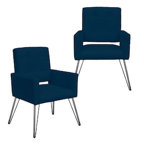 Jogo 2 Poltronas Decorativas Para Quarto Closet Pés de Ferro Camila Suede Azul Marinho - LM DECOR